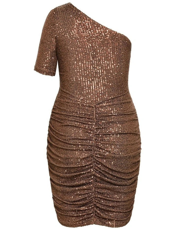 Plus Size Angelina Asymmetrical Neck Ruched Dress in Brown image 6