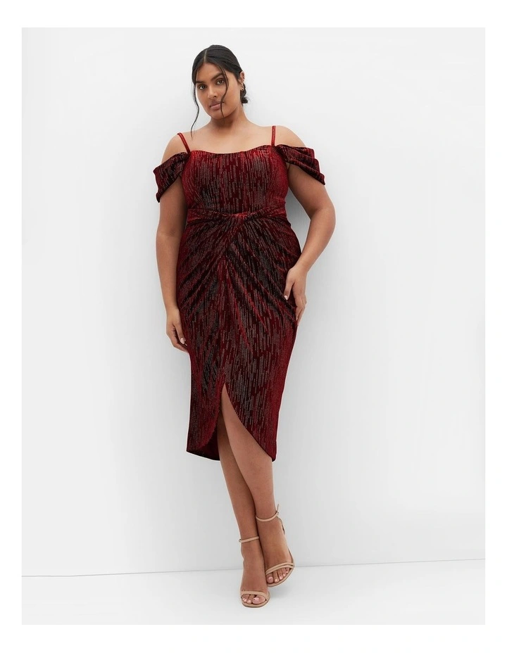 Plus Size Jayla Cold Shoulder Velvet Dress in Berry image 1