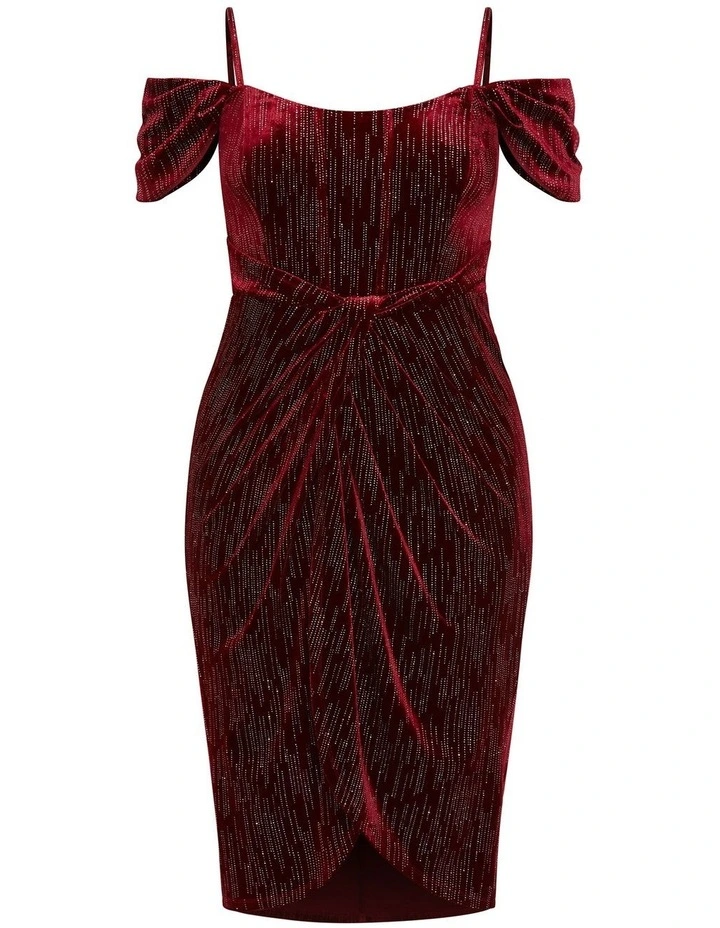 Plus Size Jayla Cold Shoulder Velvet Dress in Berry image 3
