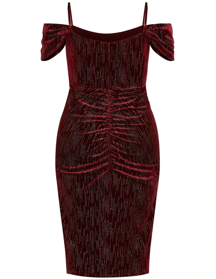Plus Size Jayla Cold Shoulder Velvet Dress in Berry image 4