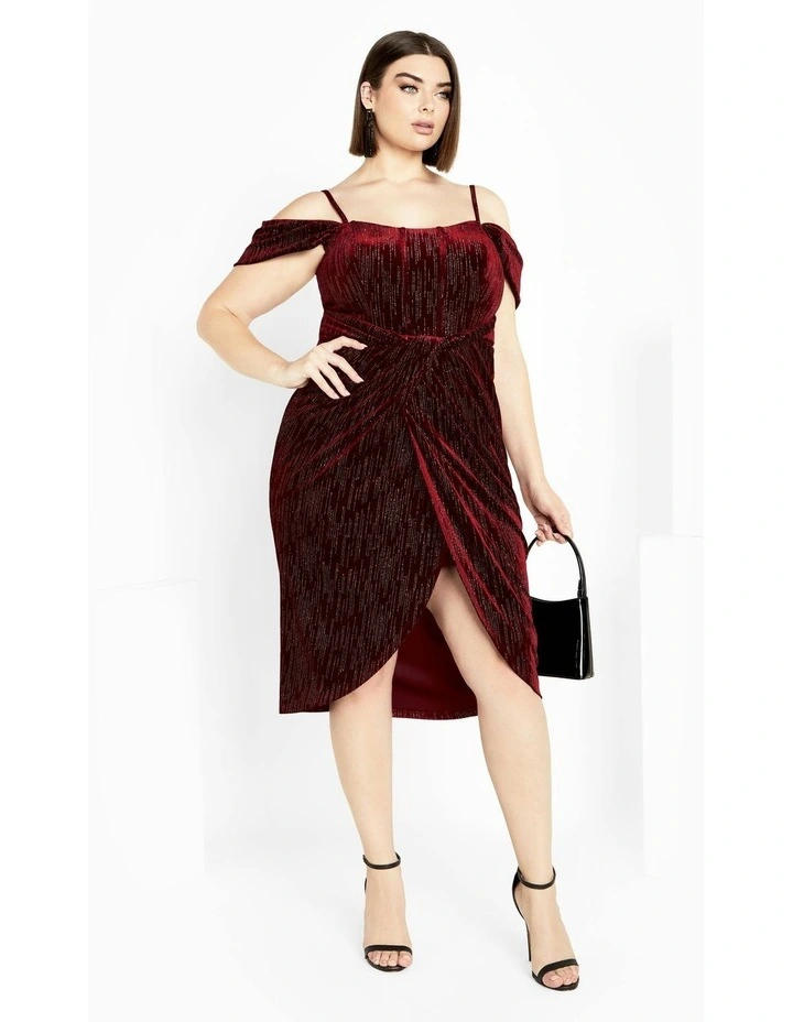 Plus Size Jayla Cold Shoulder Velvet Dress in Berry image 5
