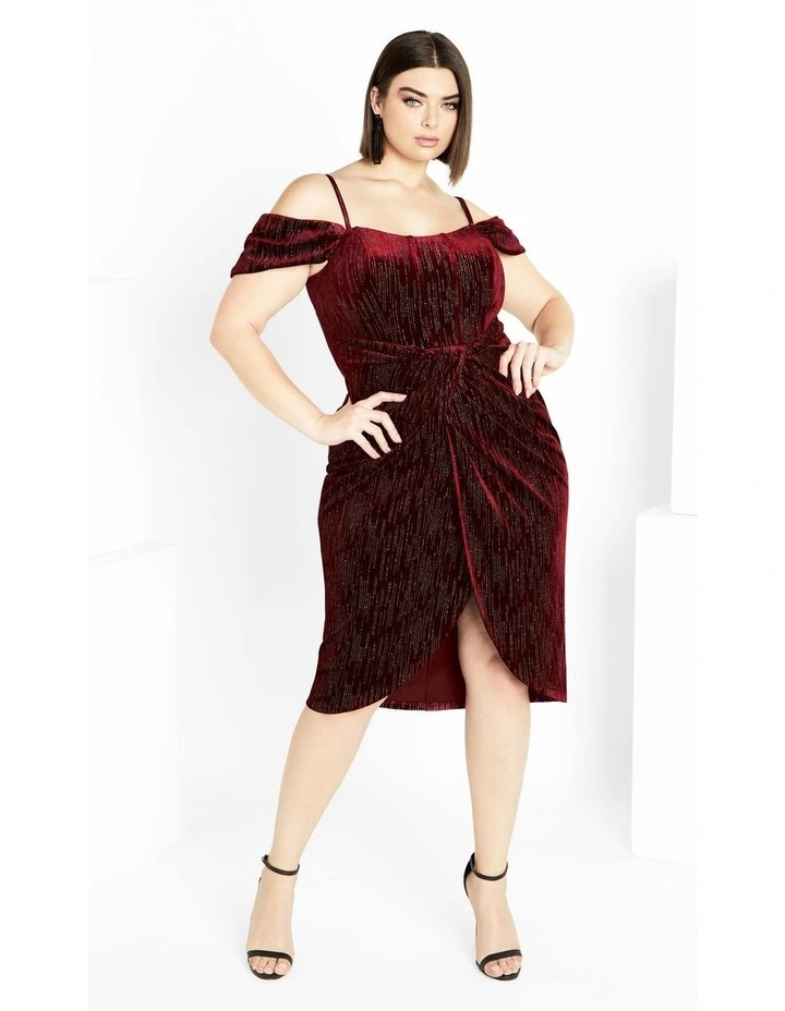Plus Size Jayla Cold Shoulder Velvet Dress in Berry image 6