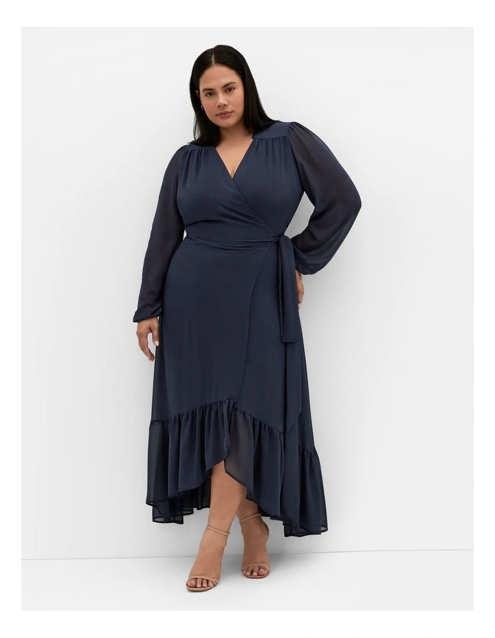 Plus Size Rylie Wrap Midi Dress in Navy image 1