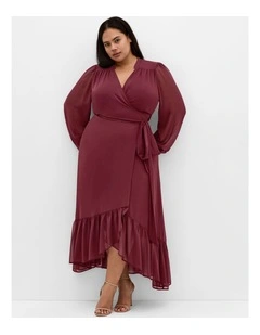 Plus Size Rylie Wrap Midi Dress in Burgundy