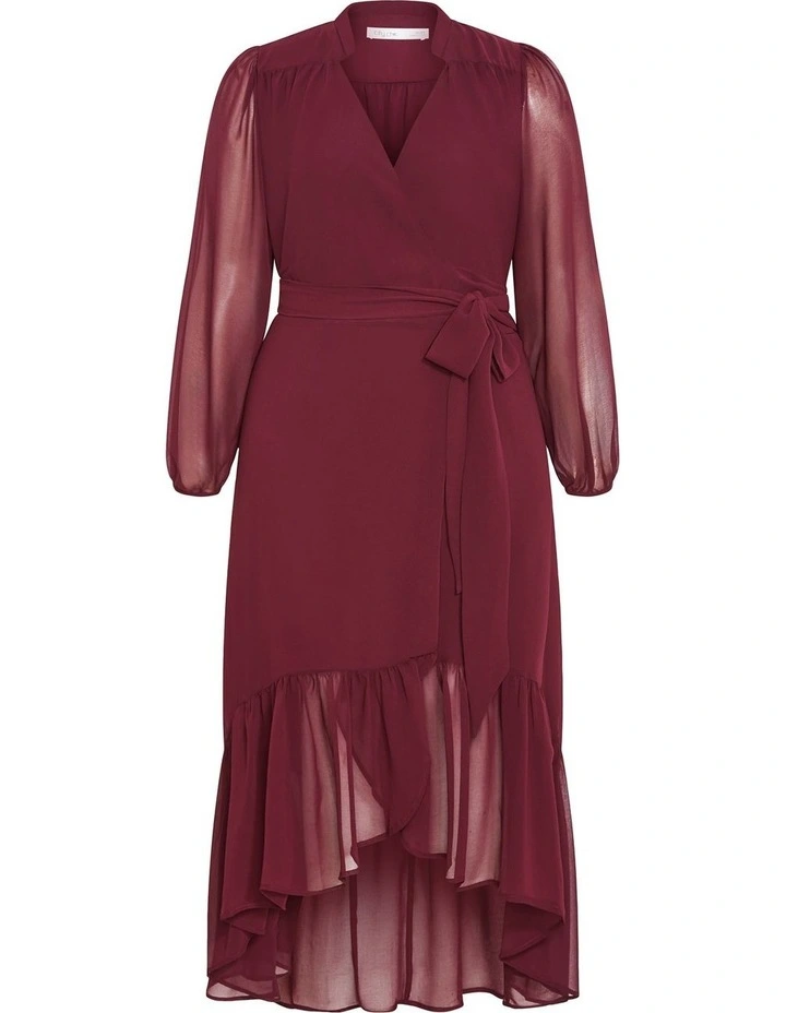 Plus Size Rylie Wrap Midi Dress in Burgundy image 3