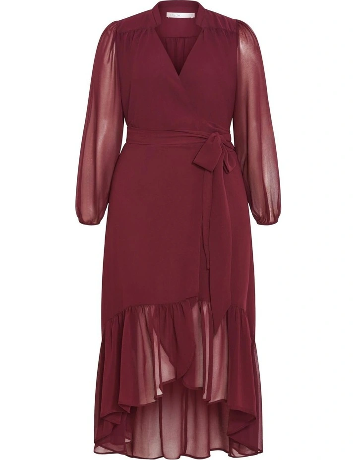 Plus Size Rylie Wrap Midi Dress in Burgundy image 5