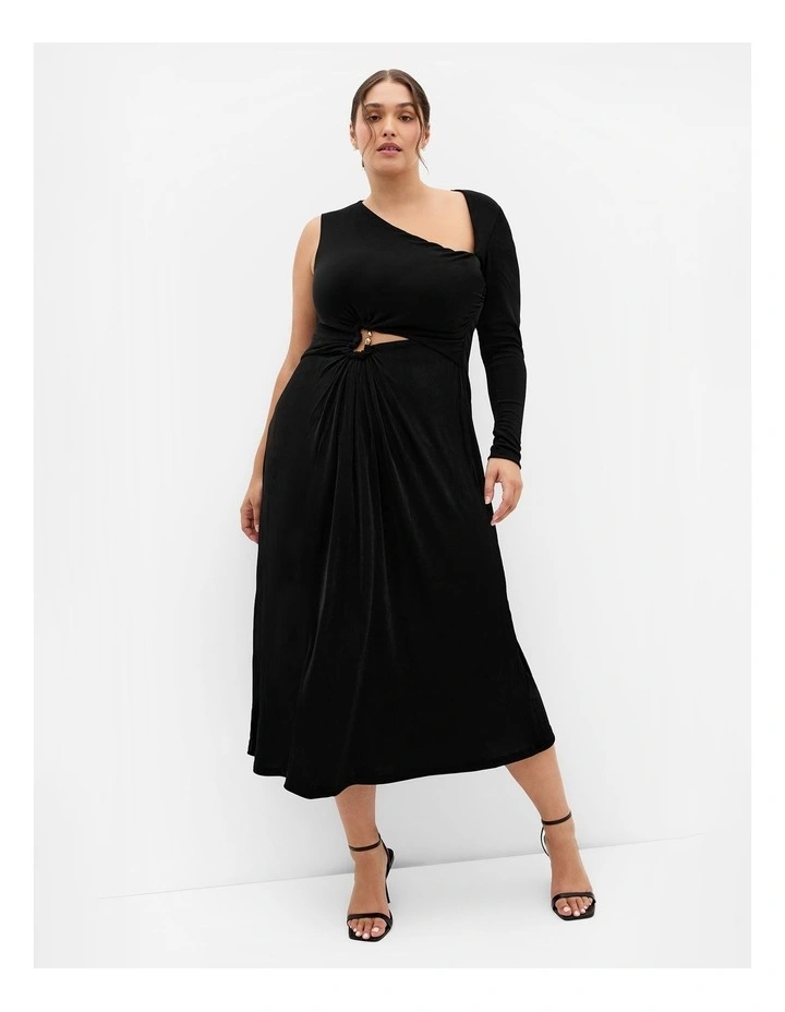Plus Size Paola One Sleeve Hardware Maxi Dress in Black image 1