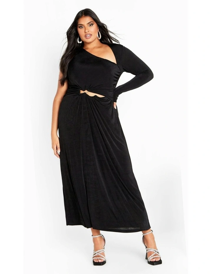 Plus Size Paola One Sleeve Hardware Maxi Dress in Black image 3