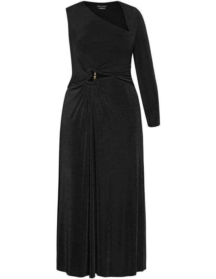 Plus Size Paola One Sleeve Hardware Maxi Dress in Black image 5