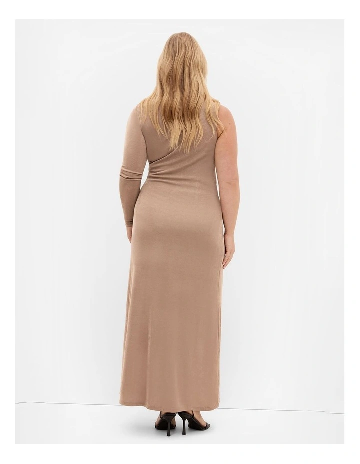 Plus Size Paola One Sleeve Hardware Maxi Dress in Mocha image 2