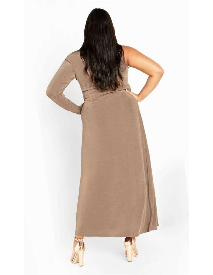 Plus Size Paola One Sleeve Hardware Maxi Dress in Mocha image 4
