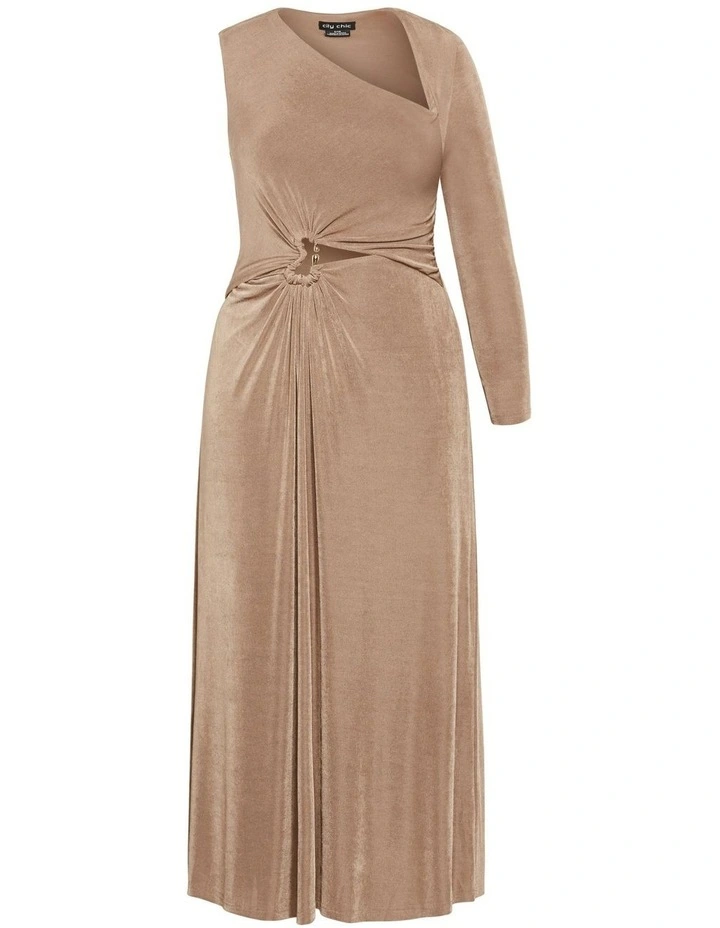 Plus Size Paola One Sleeve Hardware Maxi Dress in Mocha image 5