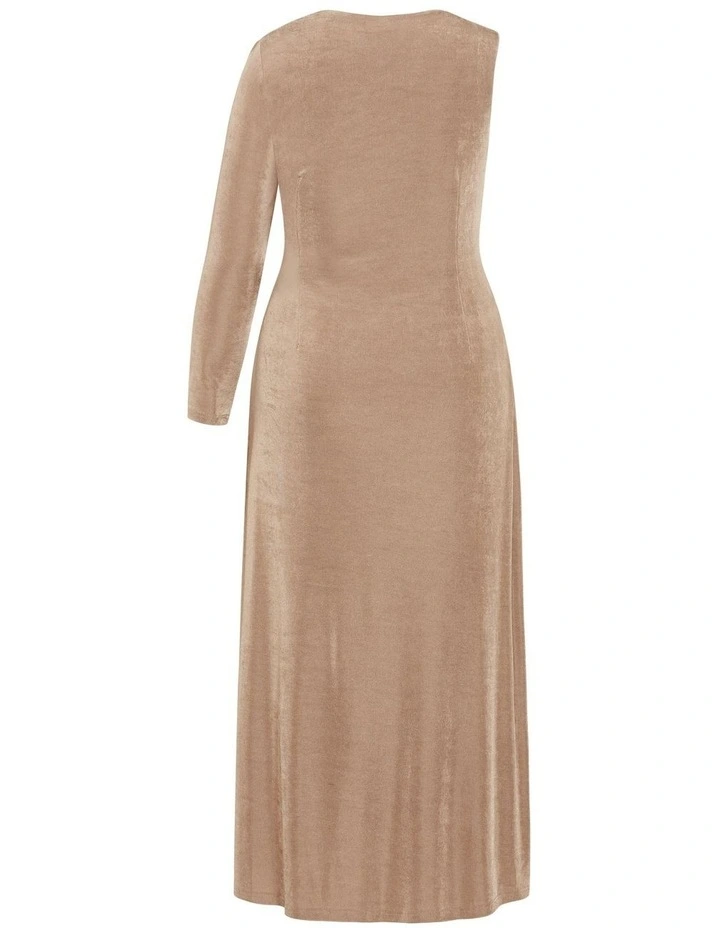 Plus Size Paola One Sleeve Hardware Maxi Dress in Mocha image 6