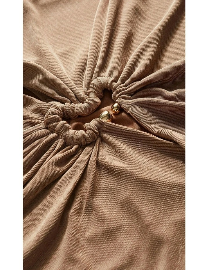 Plus Size Paola One Sleeve Hardware Maxi Dress in Mocha image 7