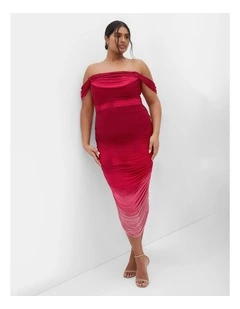 Plus Size Alyssa Ombre Ruched Midi Dress in Ruby