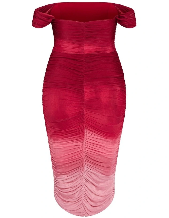 Plus Size Alyssa Ombre Ruched Midi Dress in Ruby image 4