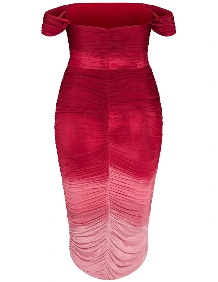 Plus Size Alyssa Ombre Ruched Midi Dress in Ruby image 5