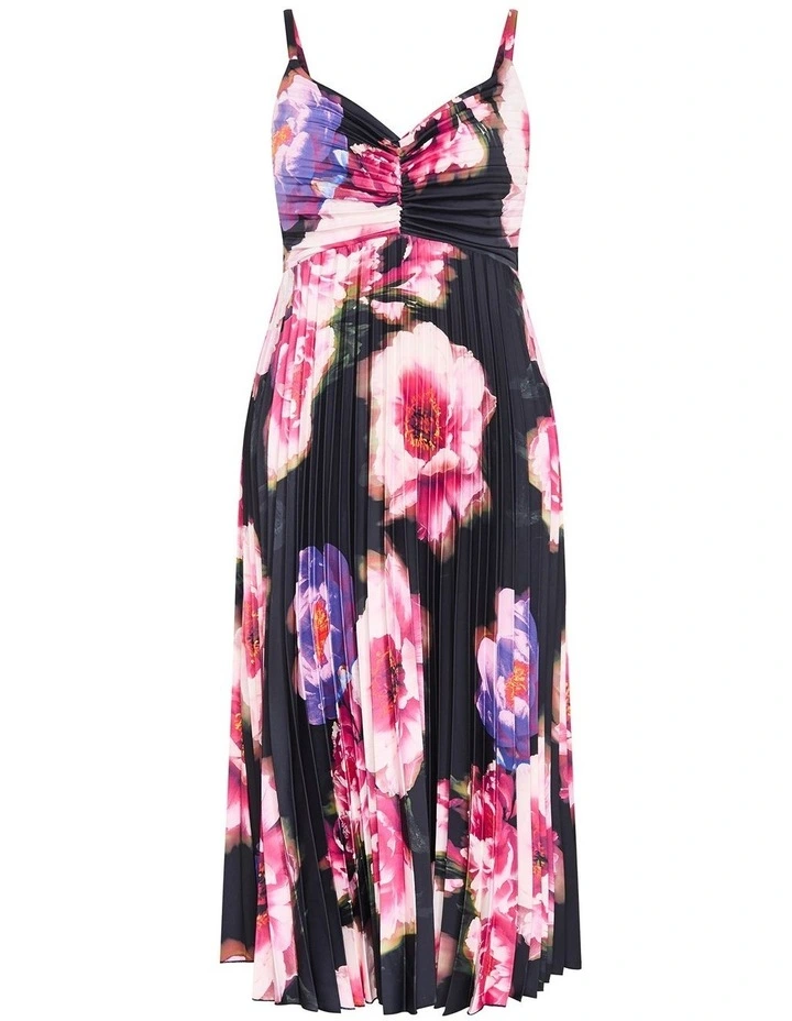 Plus Size Ariana Pleat Print Maxi Dress in Black image 3