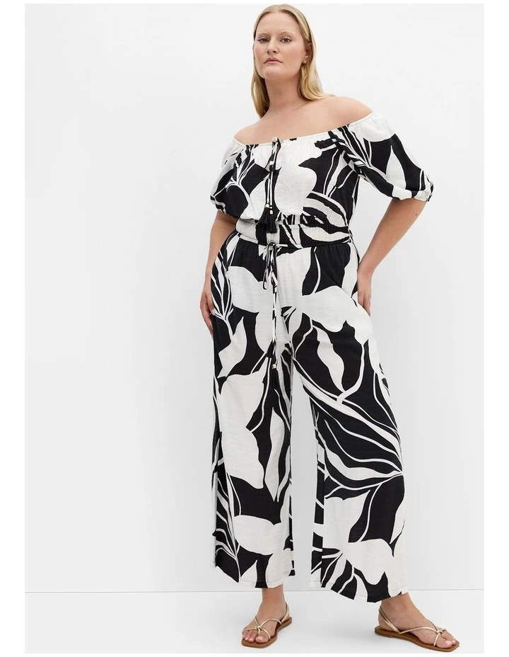 Plus Size Erica Palm Jumpsuit in Black image 1