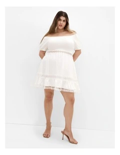 Plus Size Aura Shirred Bodice Dress in Ivory