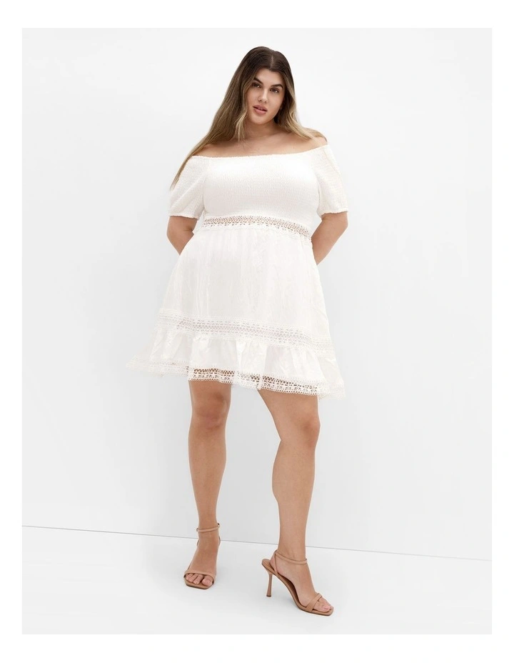 Plus Size Aura Shirred Bodice Dress in Ivory image 1
