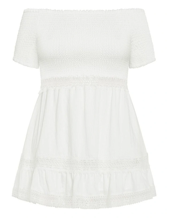 Plus Size Aura Shirred Bodice Dress in Ivory image 3