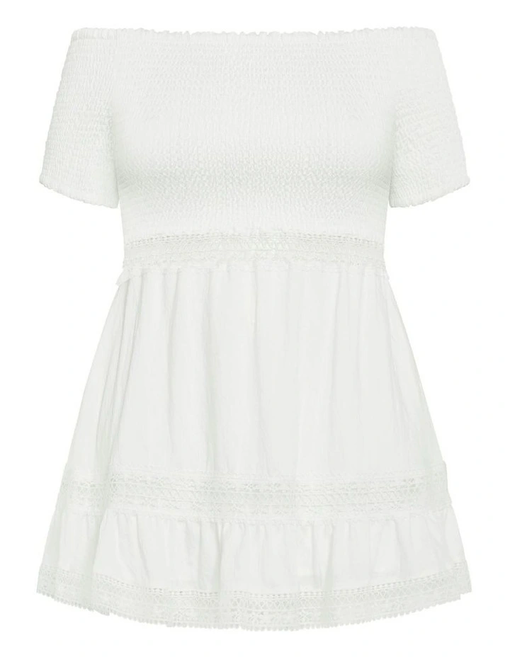 Plus Size Aura Shirred Bodice Dress in Ivory image 5