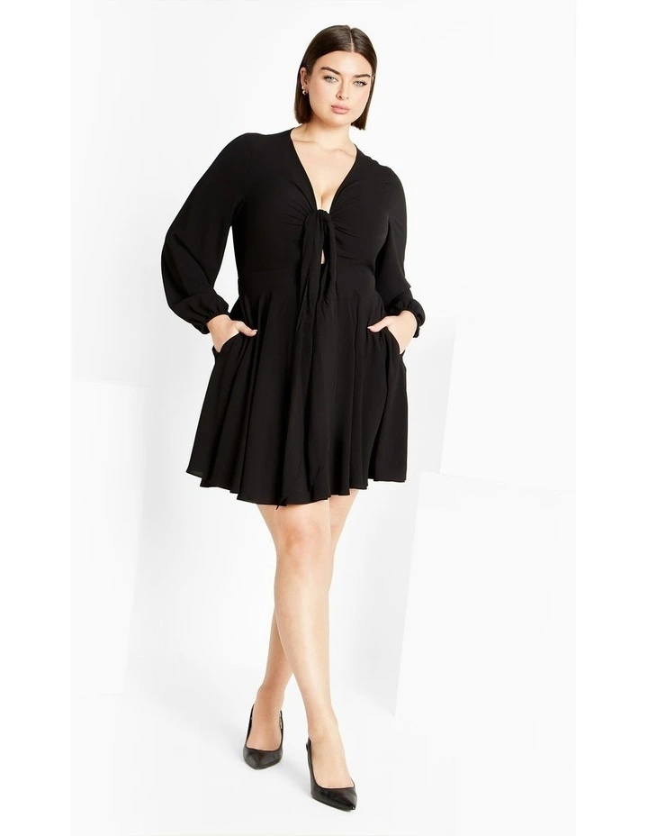 Plus Size Adelyn Deep V Tie Dress in Black image 1