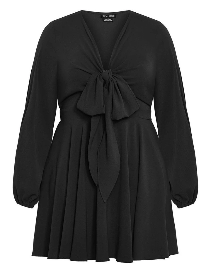Plus Size Adelyn Deep V Tie Dress in Black image 3