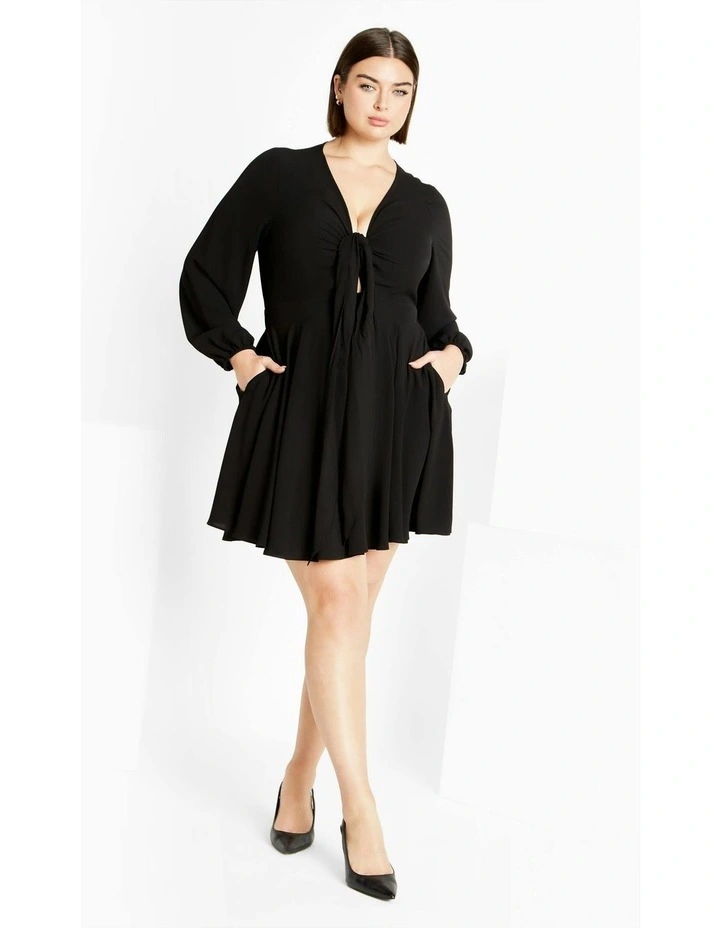 Plus Size Adelyn Deep V Tie Dress in Black image 7