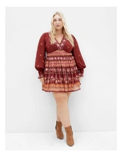 Plus Size Hudson V Neck Mini Dress in Rust