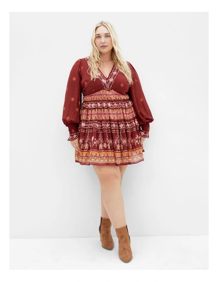 Plus Size Hudson V Neck Mini Dress in Rust image 1