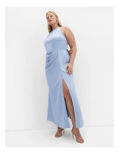 Plus Size Celina Halter Maxi Dress in Dusty Blue
