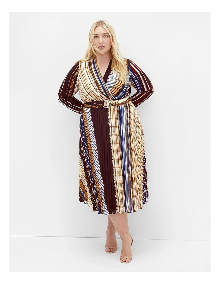 Plus Size Angel Place Faux Wrap Pleat Dress in Cream image 1