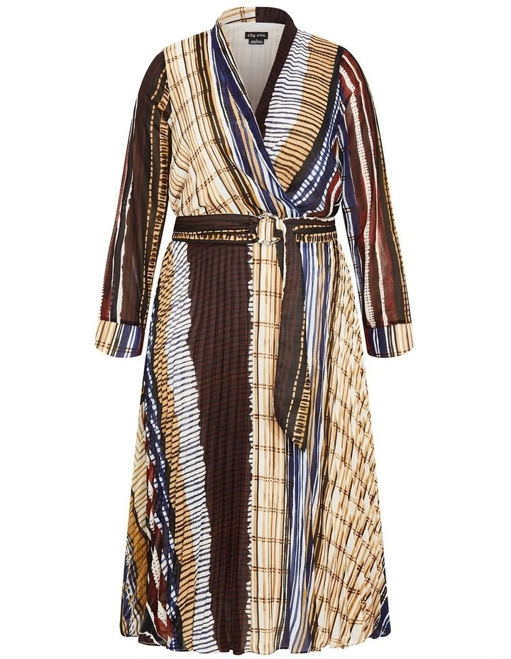 Plus Size Angel Place Faux Wrap Pleat Dress in Cream image 3