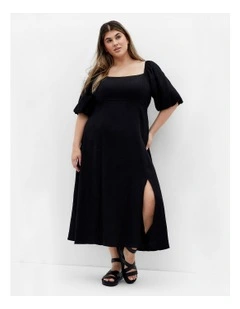 Plus Size Lori Linen Midi Dress in Black