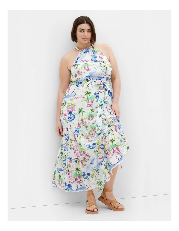 Plus Size Island Breeze Halter Maxi Dress in Print image 1