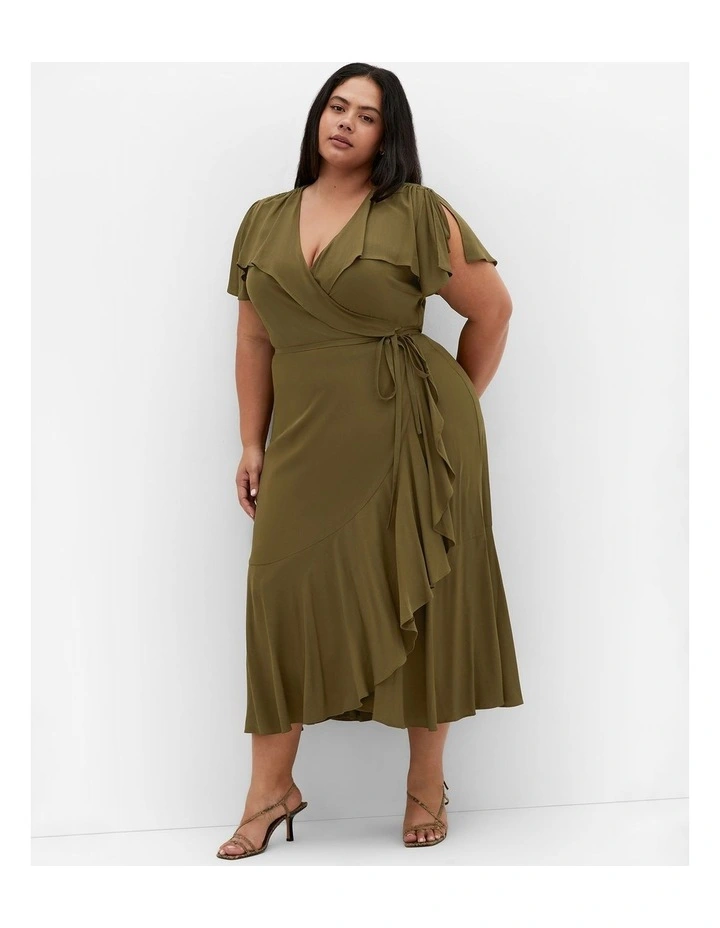 Plus Size Imogen Wrap Hiinlo Dress in Khaki image 1