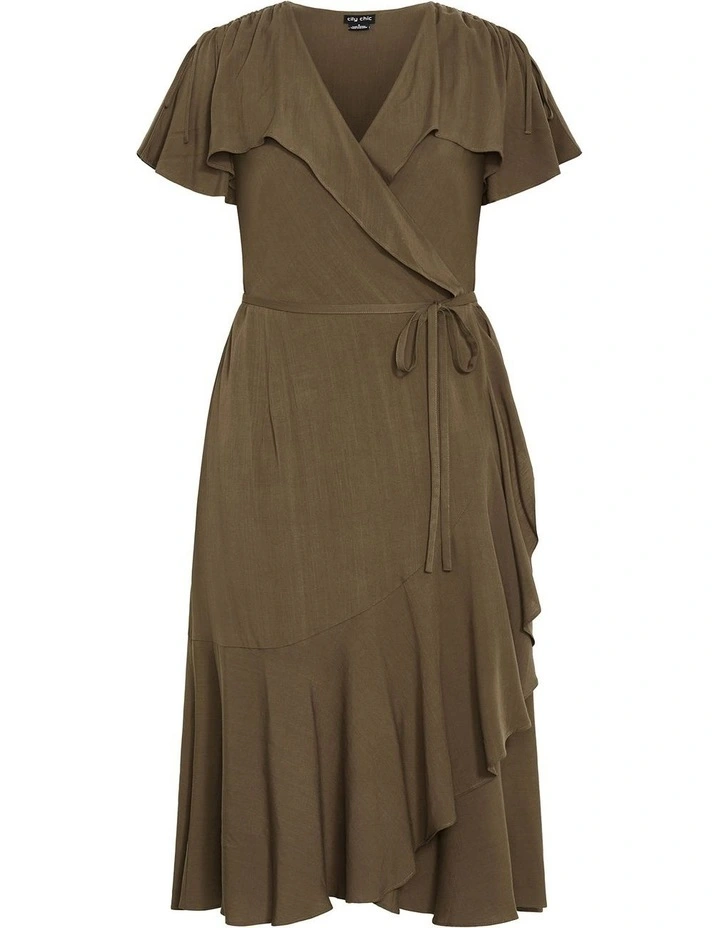 Plus Size Imogen Wrap Hiinlo Dress in Khaki image 3