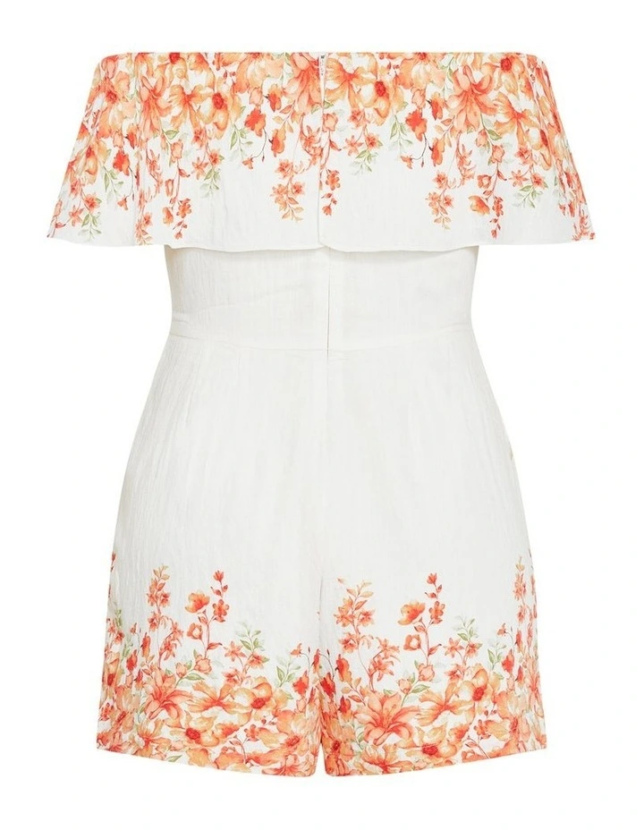Plus Size Poppy Print Off Shoulder Playsuit in White image 4