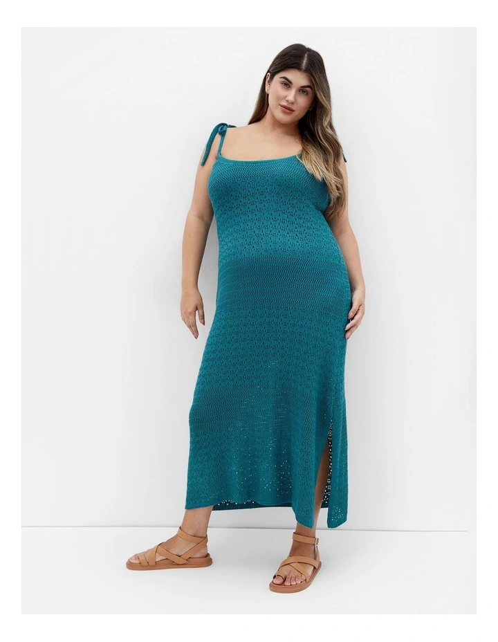 Plus Size Sweet Crochet Long Dress in Teal image 1