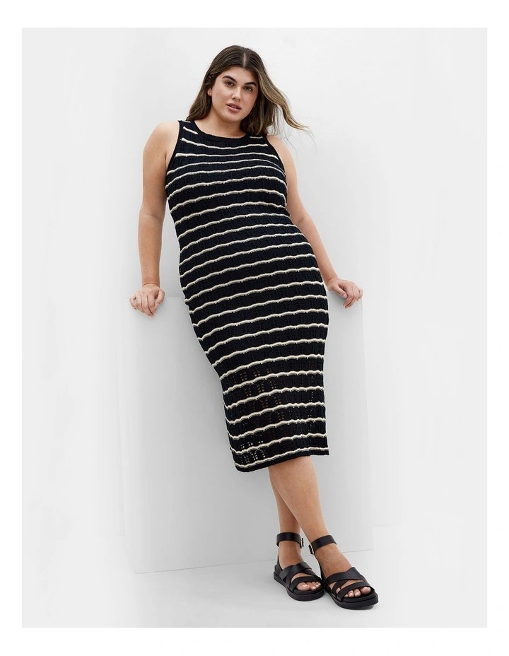Plus Size Crochet Stripe Dress in Black image 1