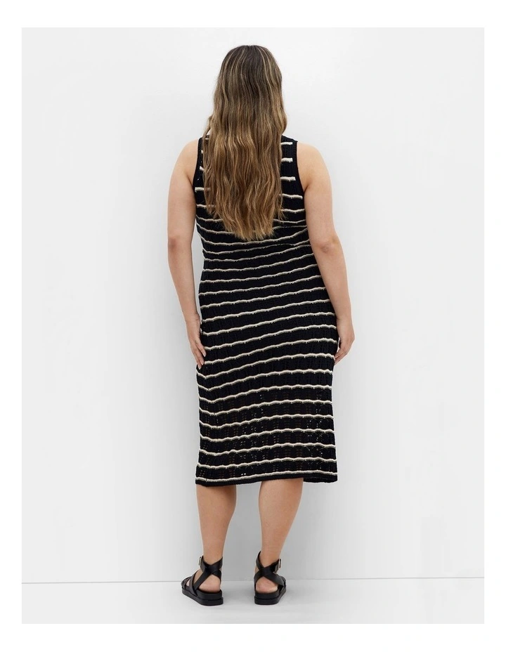 Plus Size Crochet Stripe Dress in Black image 2