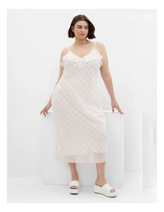 Plus Size Ria Gingham Print Slip Dress in White