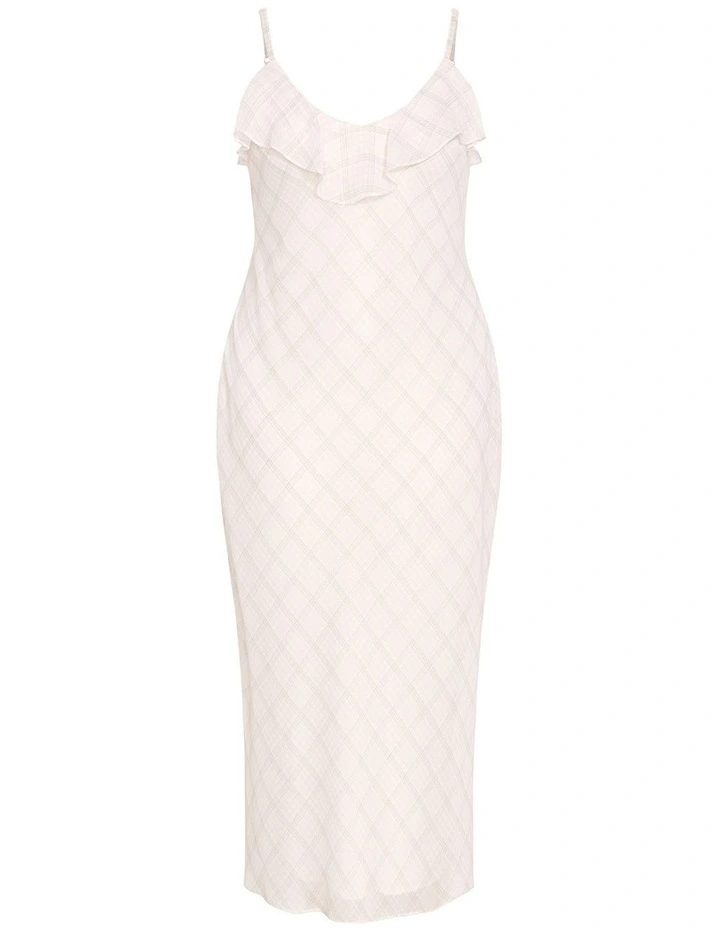Plus Size Ria Gingham Print Slip Dress in White image 3