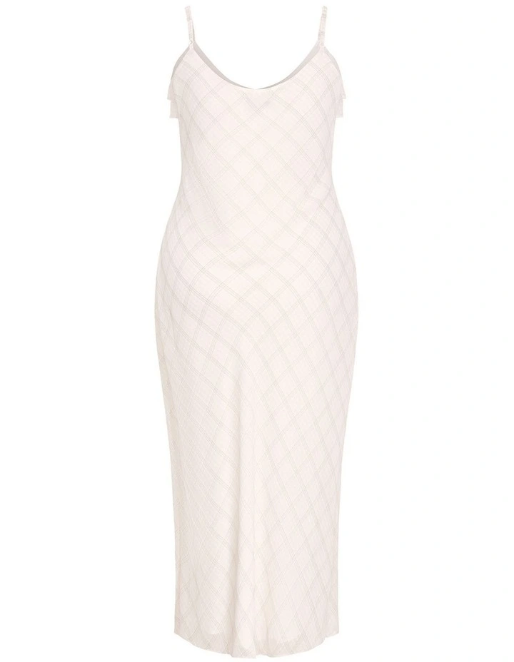 Plus Size Ria Gingham Print Slip Dress in White image 4