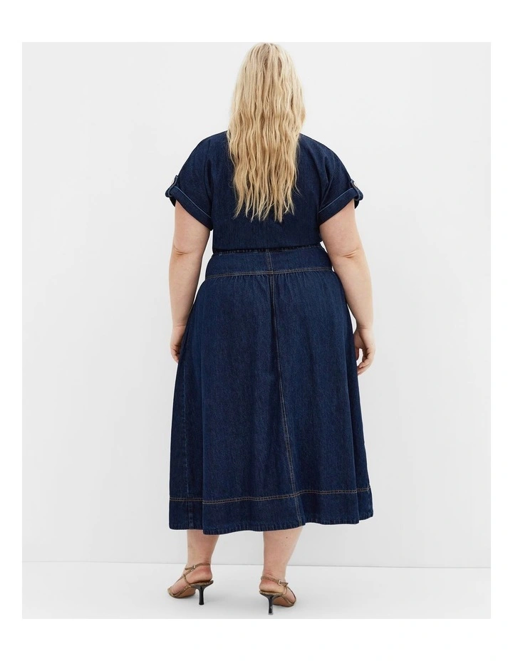 Plus Size Ari Denim Midi Dress in Dark Wash image 2