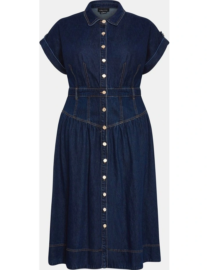 Plus Size Ari Denim Midi Dress in Dark Wash image 3