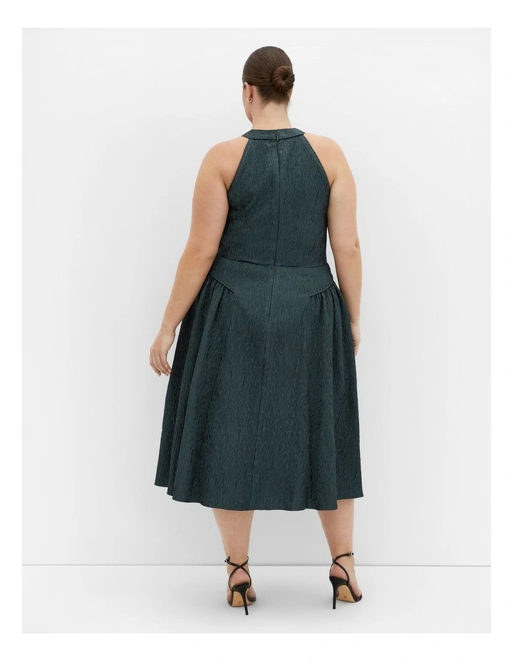 Plus Size Halter Jacquard Midi Dress in Sea Green image 2