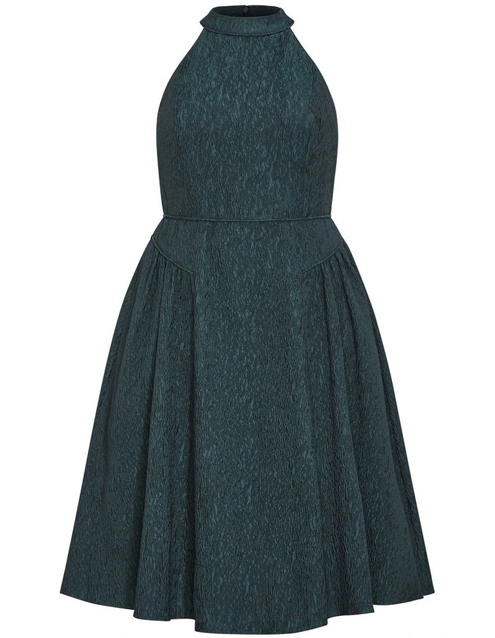 Plus Size Halter Jacquard Midi Dress in Sea Green image 3